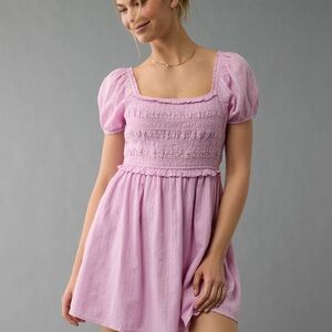 AE Pink Babydoll Dress with Pleated Skirt and Square Neck